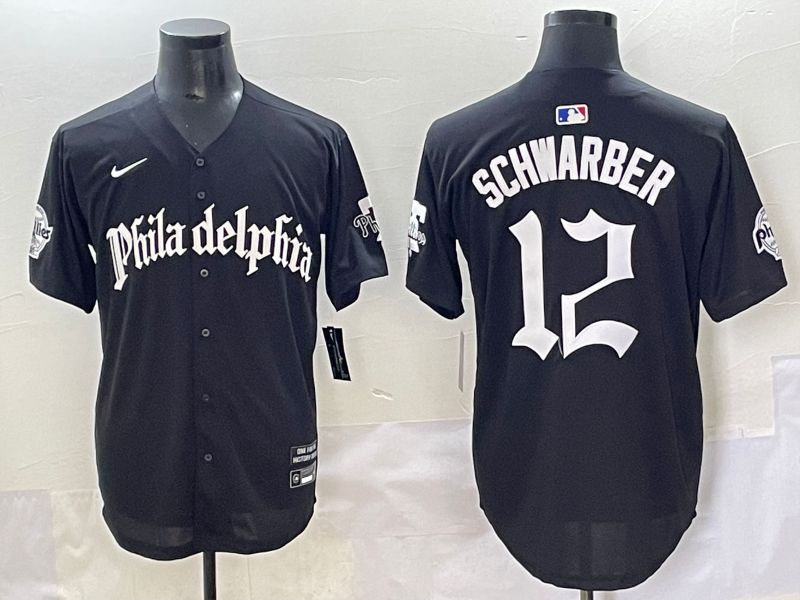 Men 2025 Philadelphia Phillies #12 Schwarber Black Five generations Joint Name Nike MLB Jersey style 1->philadelphia phillies->MLB Jersey